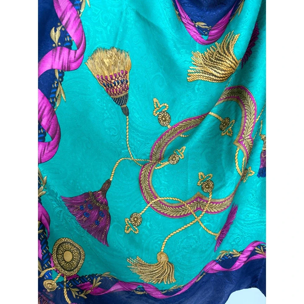Liz Claiborne Vintage Scarve Shawl Teal Navy Magenta Tassel Paisley Jacquard NWT
